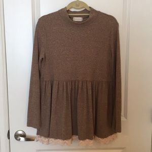 Altar’d State Tan with Lace Trim Sweater